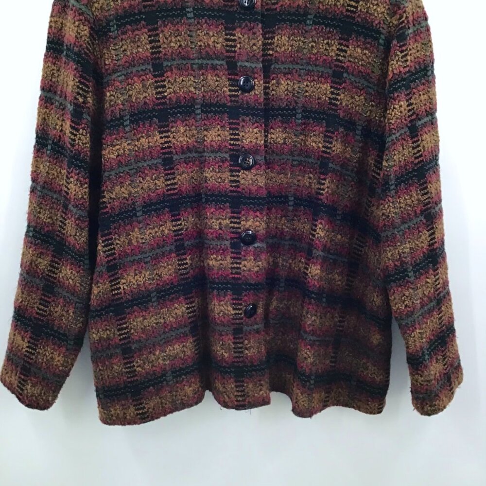 Vintage 1990s Plaid Blazer 3X Grunge Brown Red Jewel Neck Long Sleeve Office USA - Picture 4 of 8